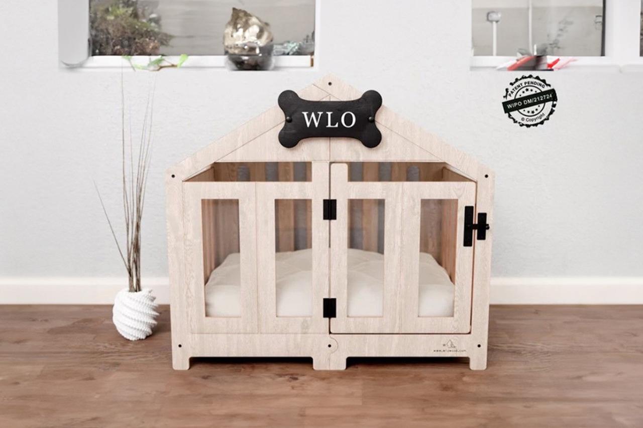 WLO Gabled Modern Dog Crate in Natural & Ivory Powered by Givergy